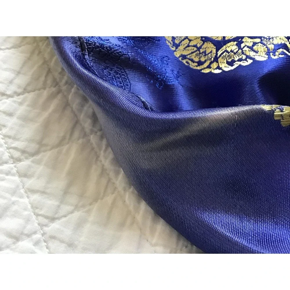 Mens Chinese Traditional Royal Blue Gold Silk Satin Tang‎ Suit Jacket Size XXL